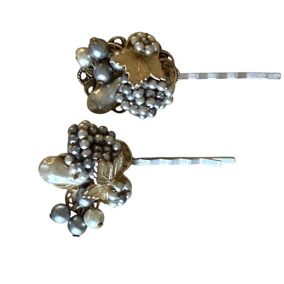 Bridal Hair Pins Grey Silver Beaded Mirium Haskel Vintage Inspired Wedding Glam - Picture 6 of 7